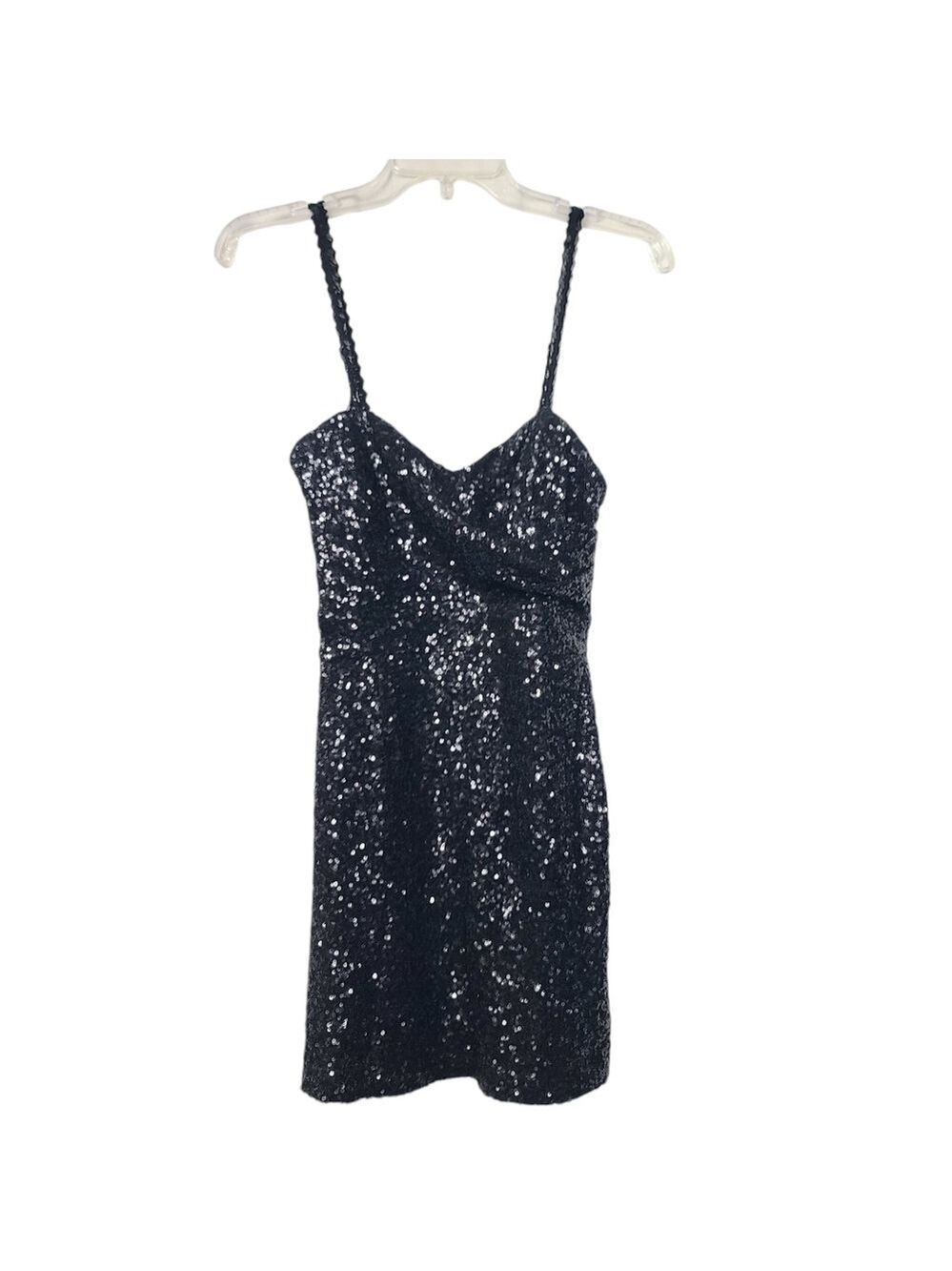 TFNC London Black Sequin Mini Back Zip Dress XS
